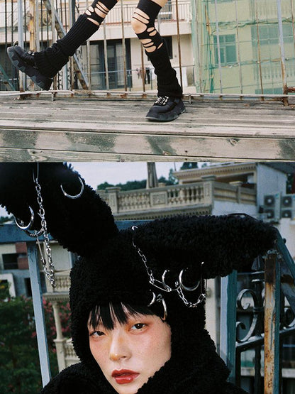 CFIERCE Rebellious Bunny Plush Scarf Hat With Foldable Ringed Ears