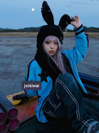 CFIERCE Rebellious Bunny Plush Scarf Hat With Foldable Ringed Ears