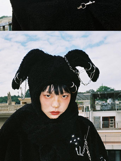CFIERCE Rebellious Bunny Plush Scarf Hat With Foldable Ringed Ears