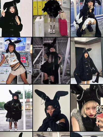 CFIERCE Rebellious Bunny Plush Scarf Hat With Foldable Ringed Ears