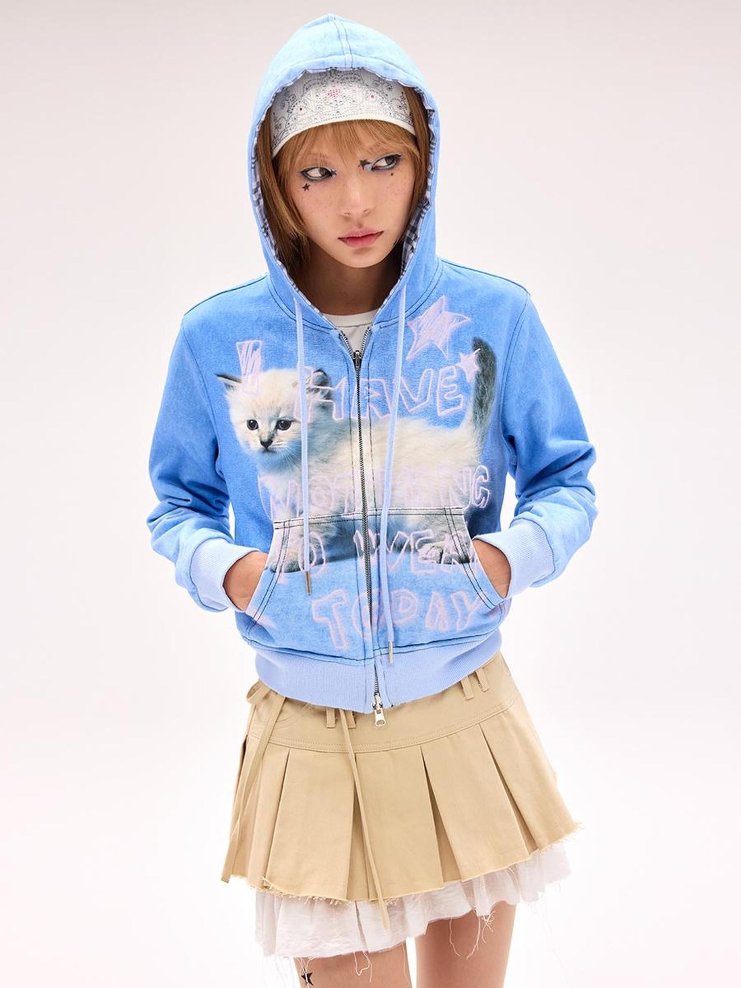 CFIERCE Reversible Cat Hoodie High Elastic Thick Unisex Pullover