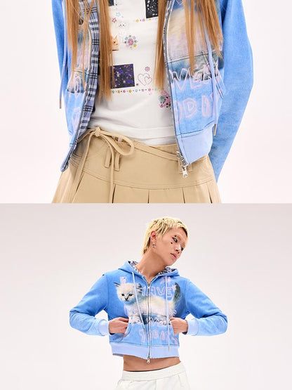 CFIERCE Reversible Cat Hoodie High Elastic Thick Unisex Pullover
