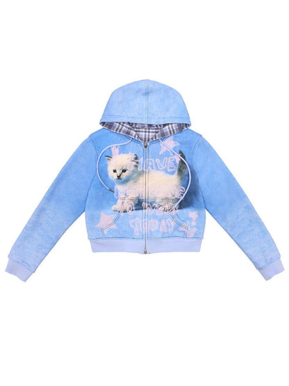 CFIERCE Reversible Cat Hoodie High Elastic Thick Unisex Pullover