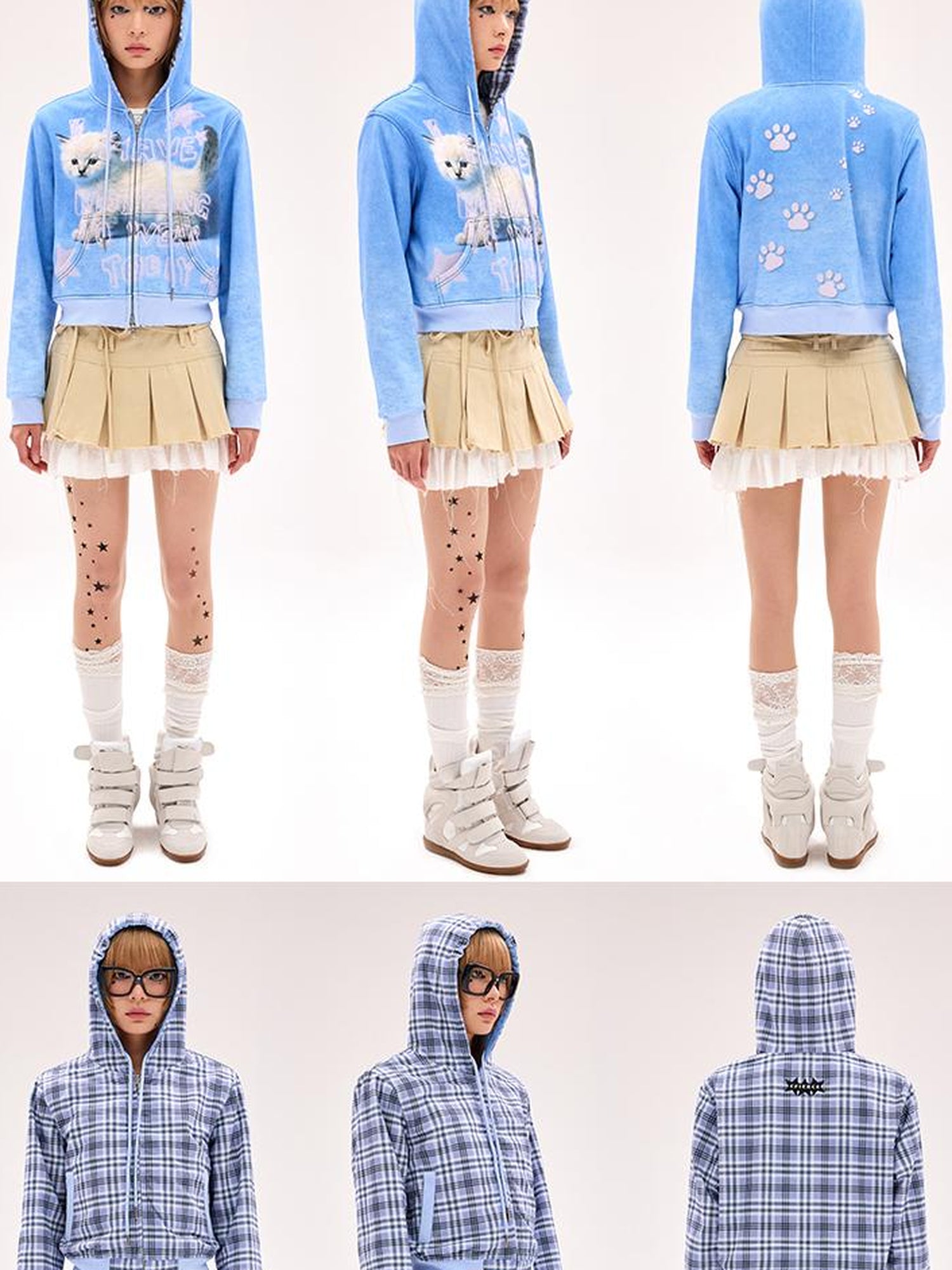 CFIERCE Reversible Cat Hoodie High Elastic Thick Unisex Pullover