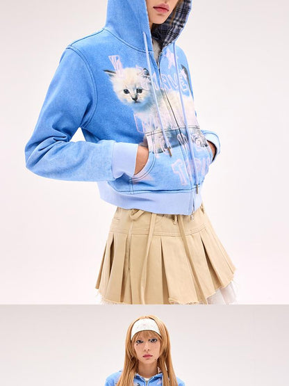 CFIERCE Reversible Cat Hoodie High Elastic Thick Unisex Pullover