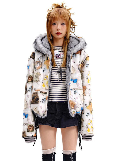 Reversible Cat Print Wool Coat