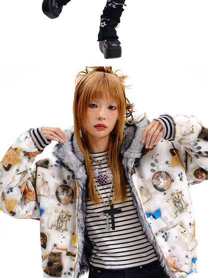 Reversible Cat Print Wool Coat