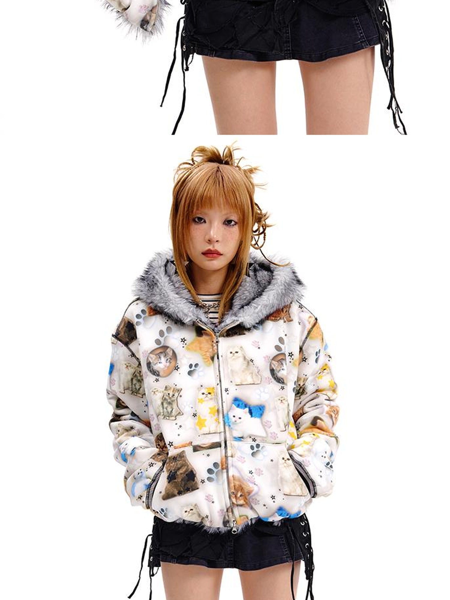 Reversible Cat Print Wool Coat