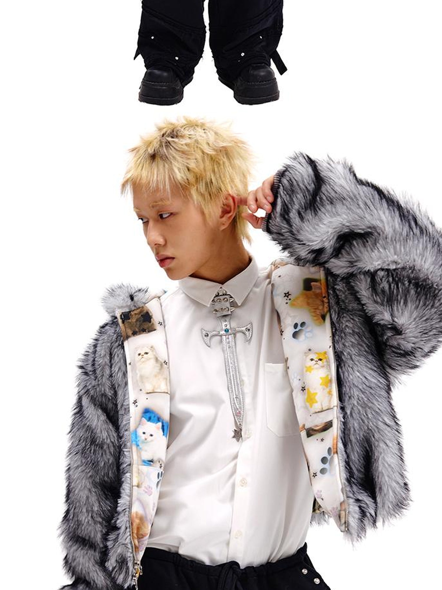 Reversible Cat Print Wool Coat