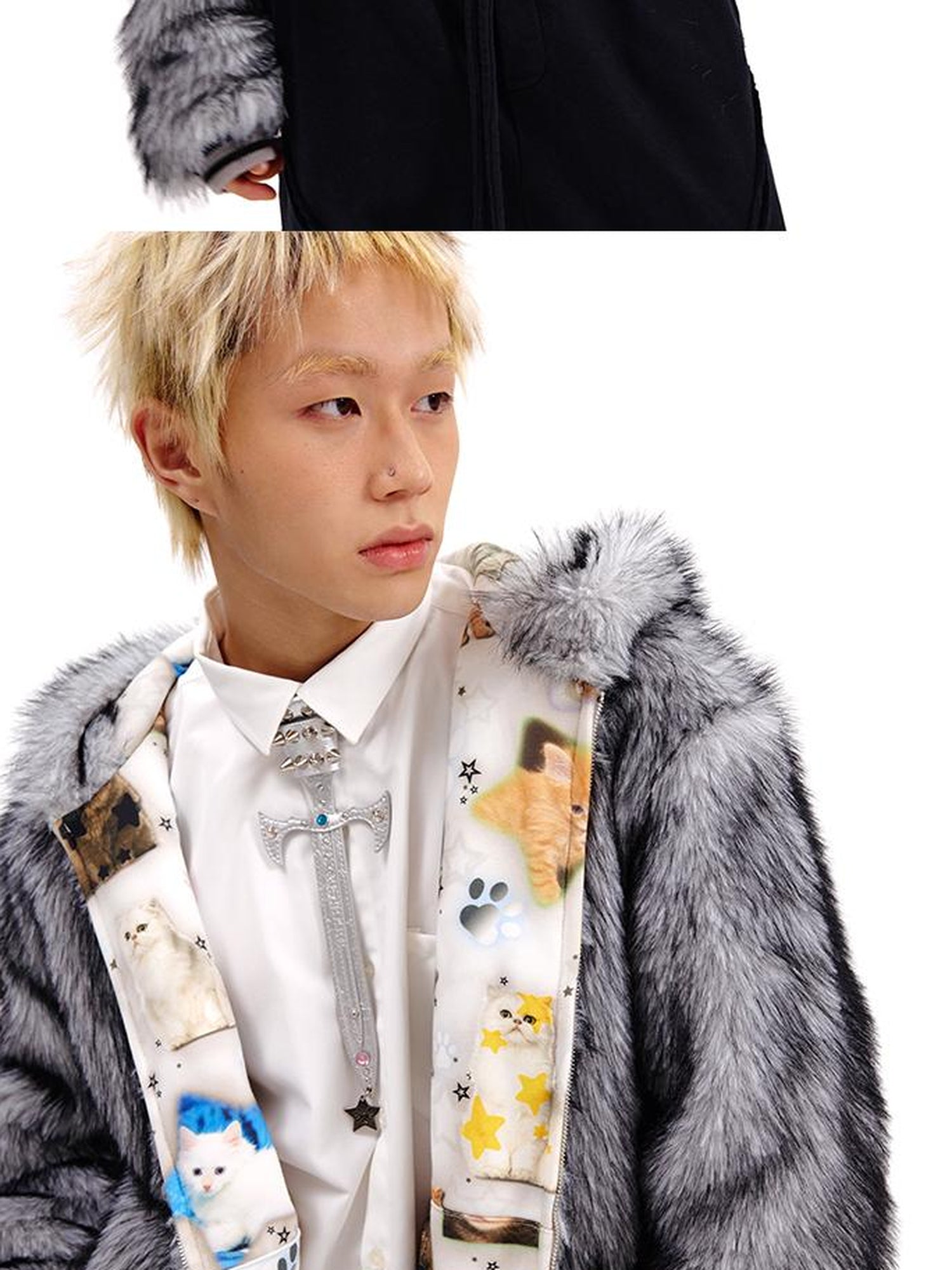 Reversible Cat Print Wool Coat