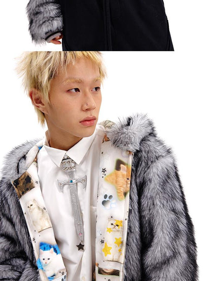 Reversible Cat Print Wool Coat