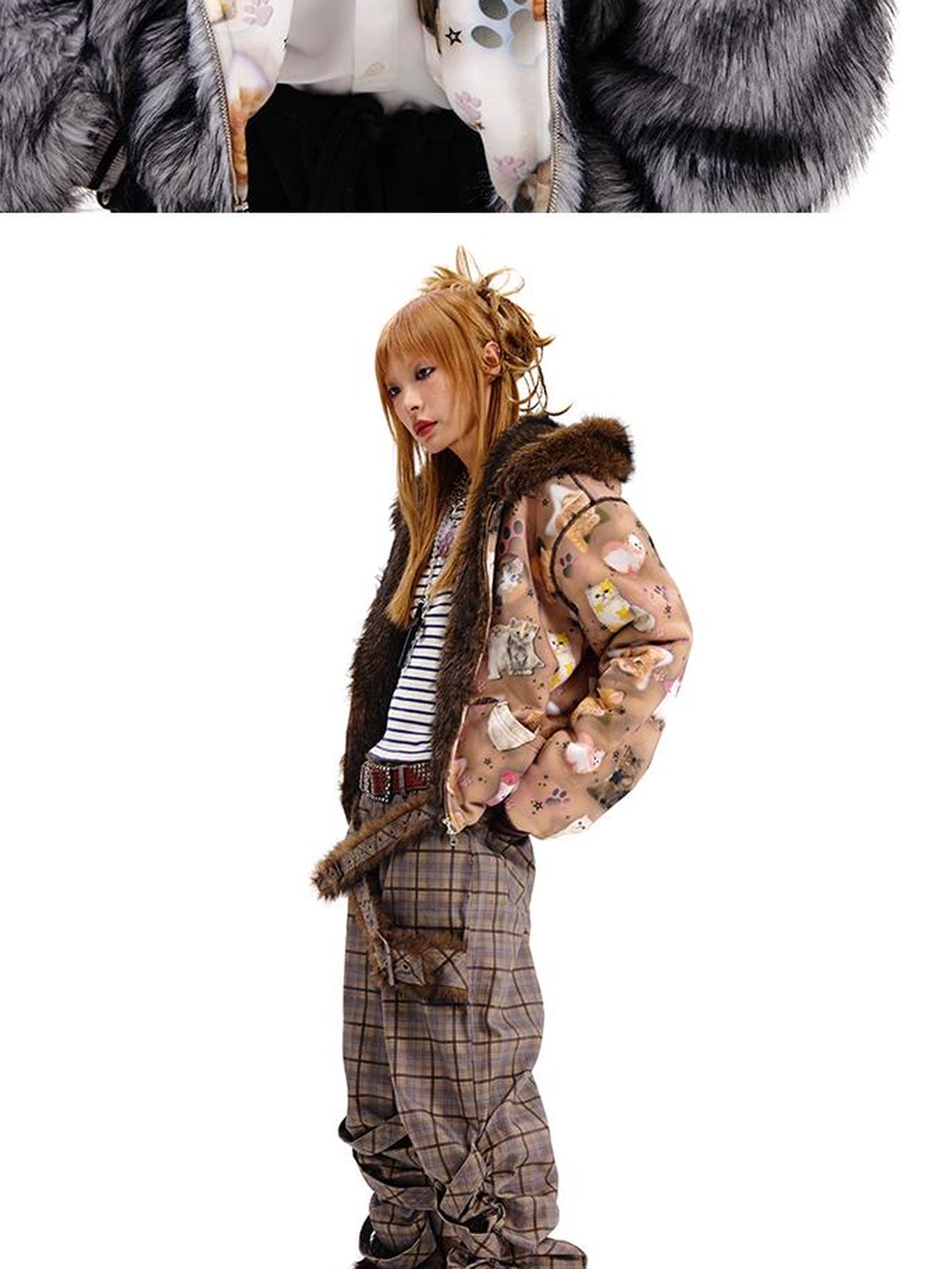 Reversible Cat Print Wool Coat