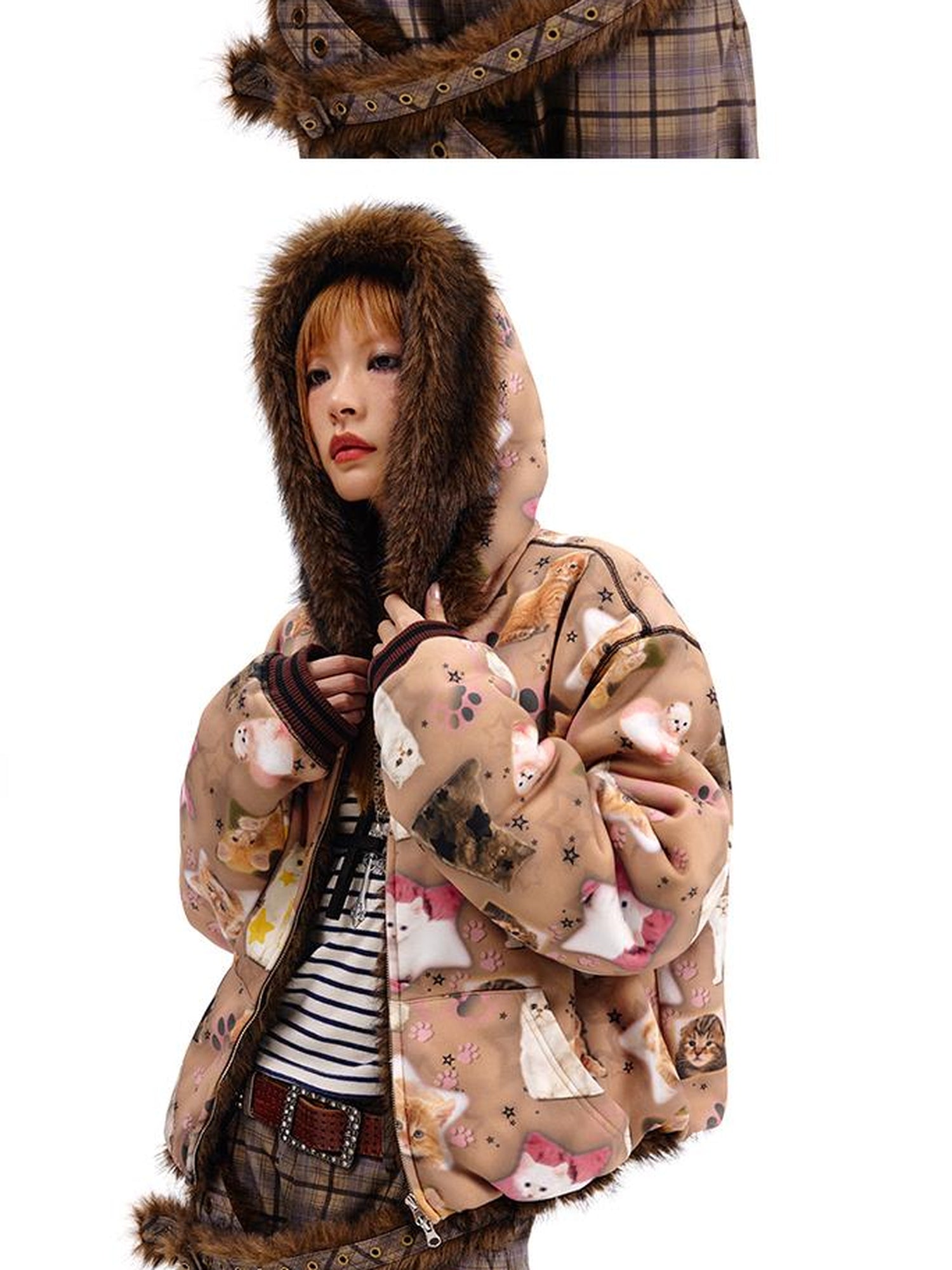 Reversible Cat Print Wool Coat