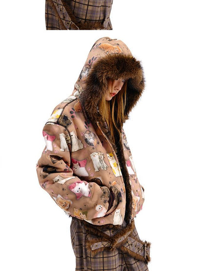 Reversible Cat Print Wool Coat