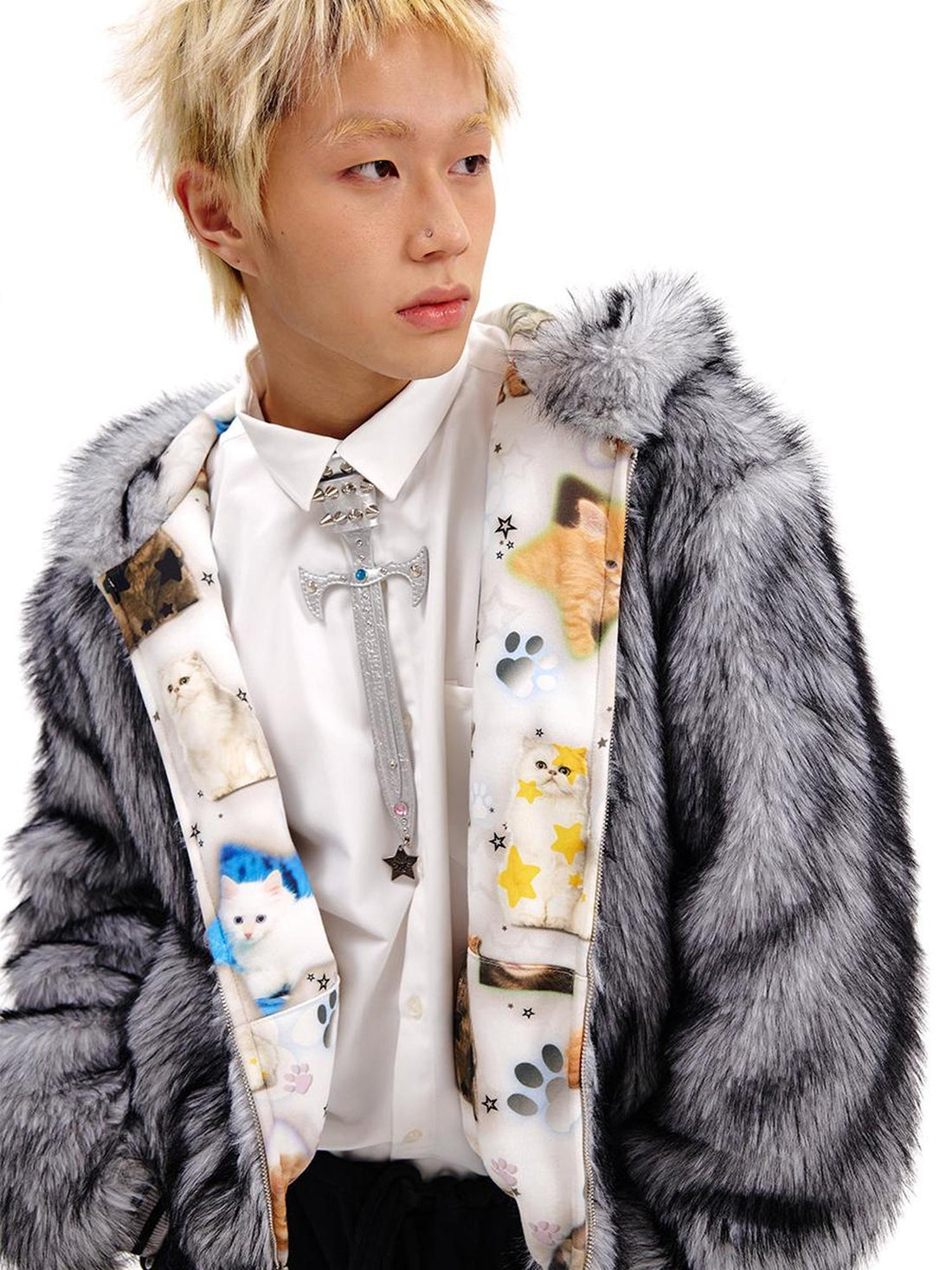 Reversible Cat Print Wool Coat