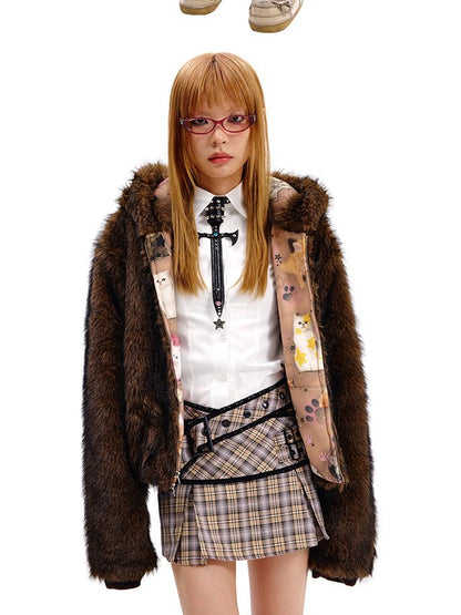 Reversible Cat Print Wool Coat