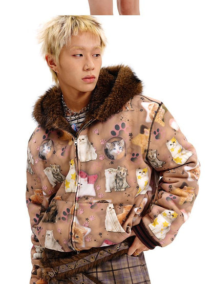 Reversible Cat Print Wool Coat