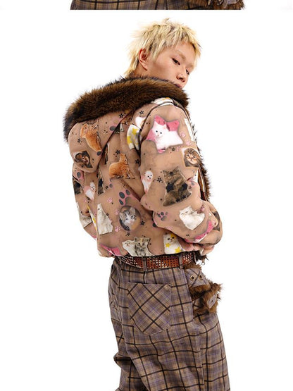 Reversible Cat Print Wool Coat