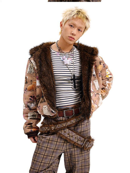Reversible Cat Print Wool Coat