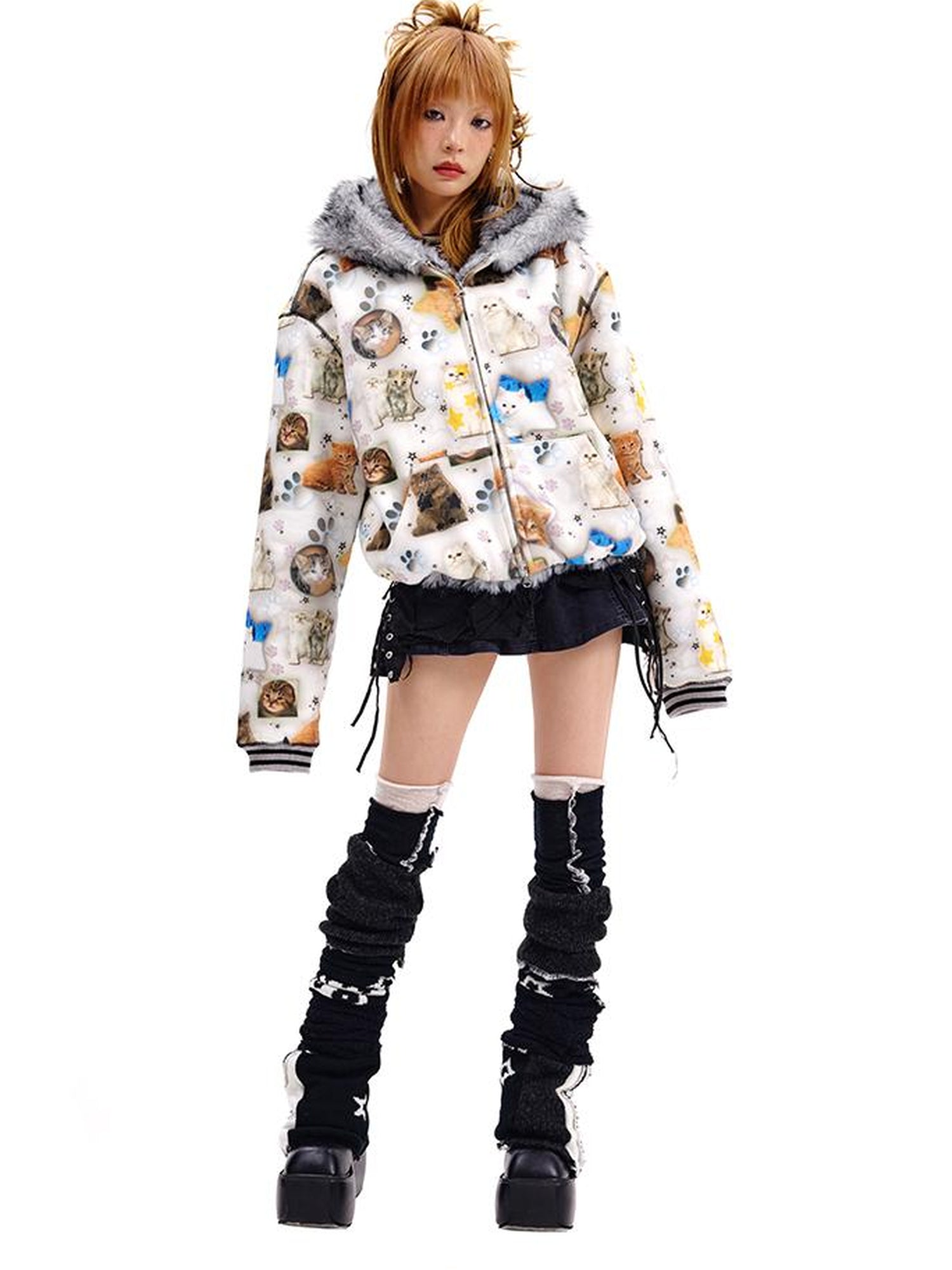 Reversible Cat Print Wool Coat