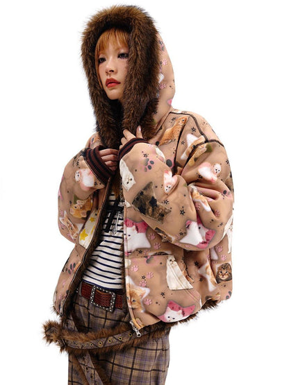 Reversible Cat Print Wool Coat