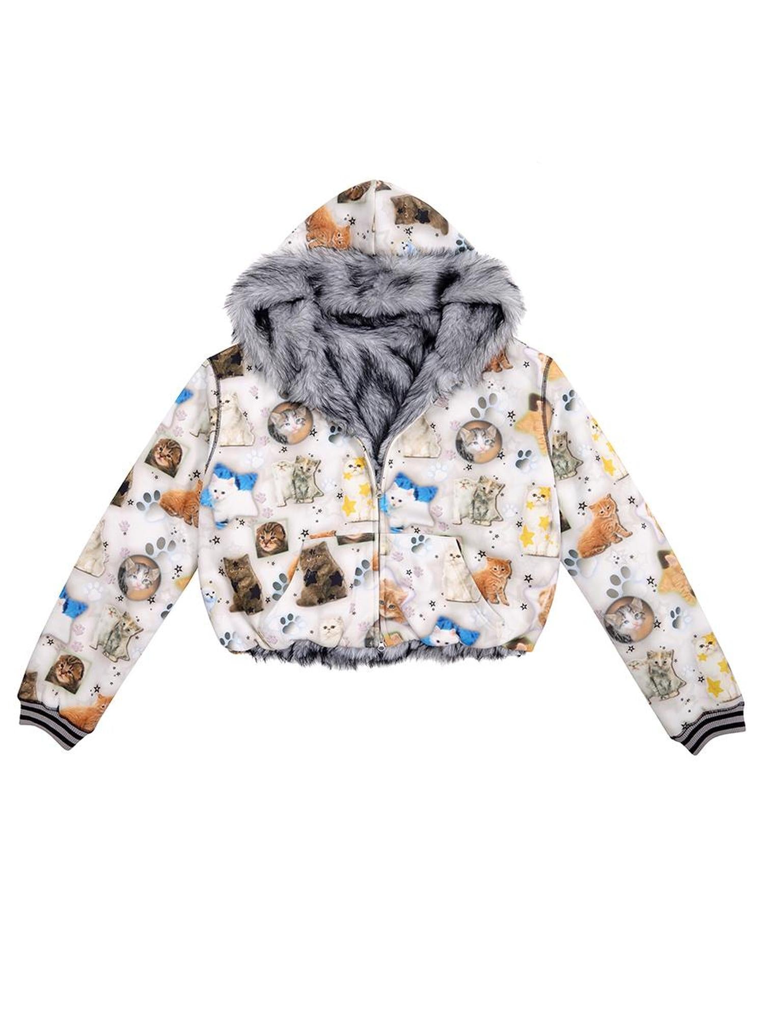 Reversible Cat Print Wool Coat