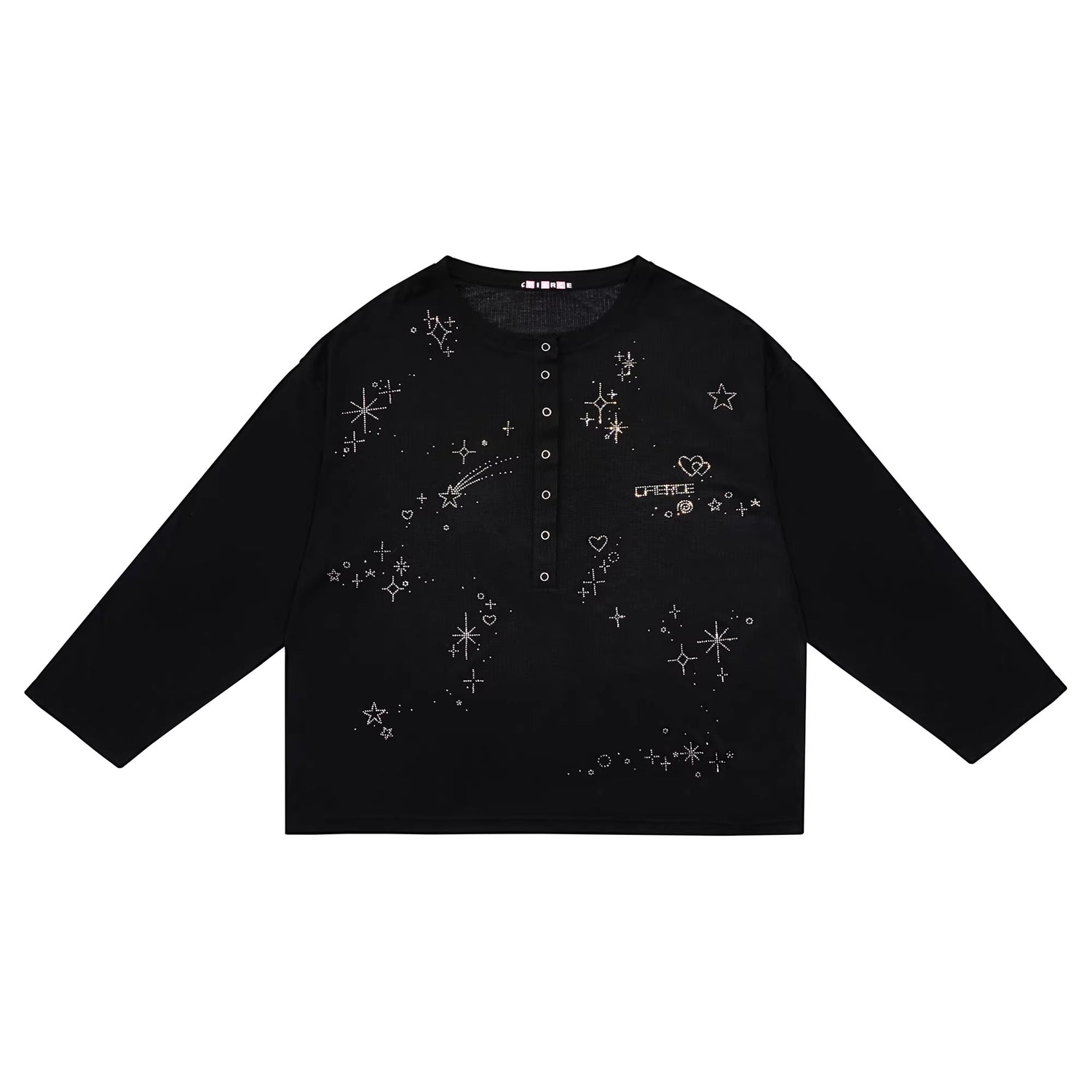 CFIERCE_Rhinestone_Embellished_Casual_Oversized_Drop_Shoulder_Unisex_Black_T-Shirt_MISSTT