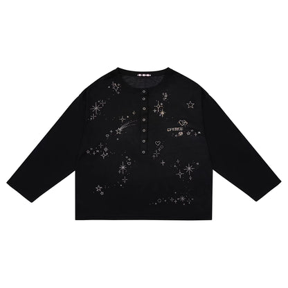 CFIERCE_Rhinestone_Embellished_Casual_Oversized_Drop_Shoulder_Unisex_Black_T-Shirt_MISSTT