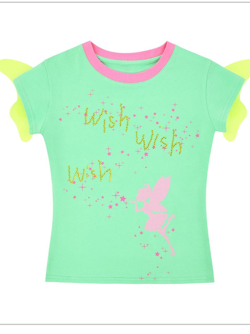 CFIERCE Rhinestone Print Fairy Wing Short Sleeve Women&