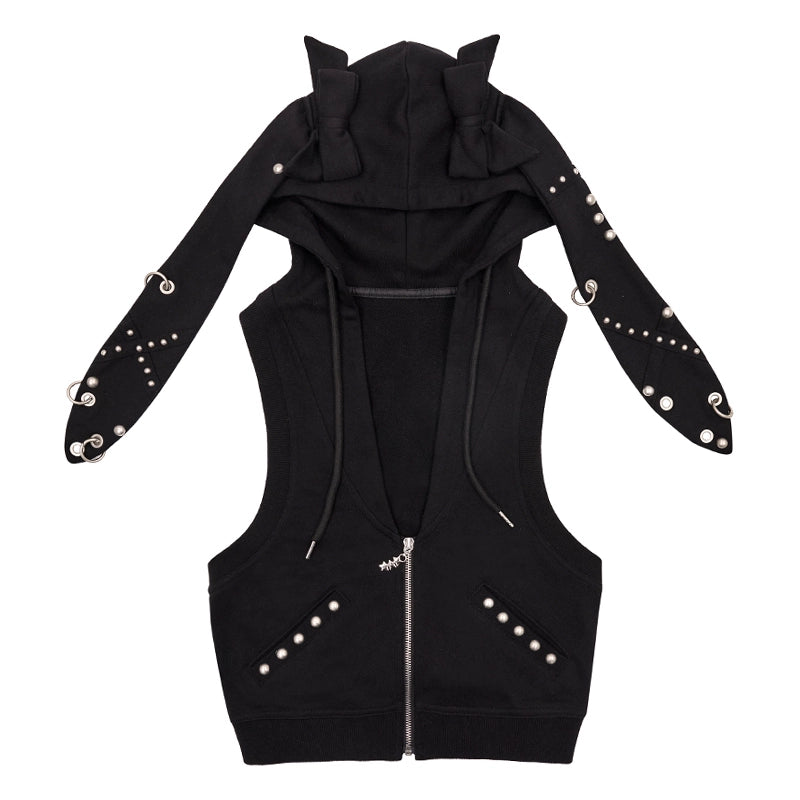 CFIERCE_Rivet_Bunny_Ear_Vest_Jacket_V_Neck_T_Shirt_Long_Sleeve_MISSTT