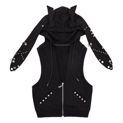 CFIERCE_Rivet_Bunny_Ear_Vest_Jacket_V_Neck_T_Shirt_Long_Sleeve_MISSTT