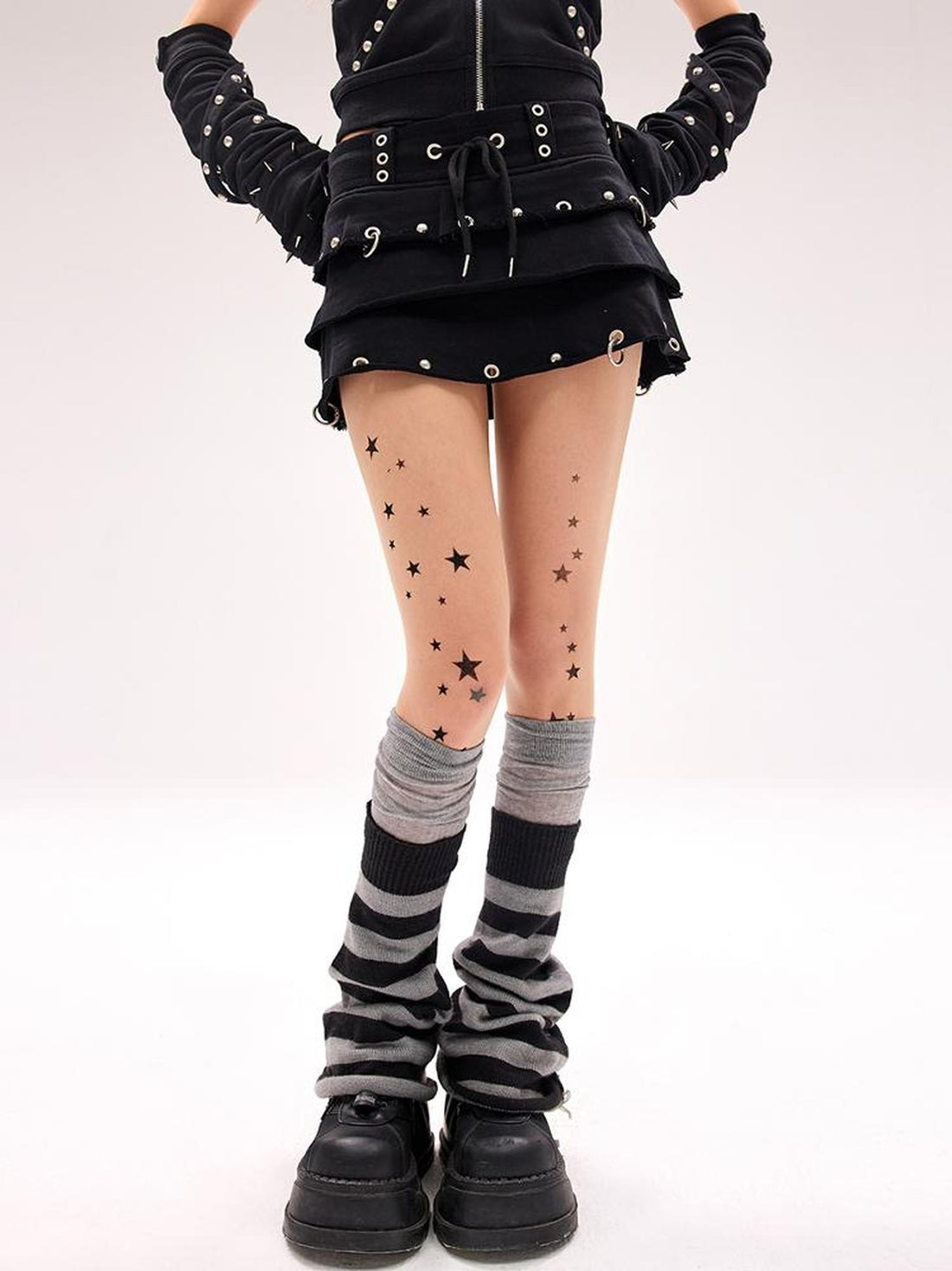 CFIERCE Rivet Embellished Cake Hem Skirt