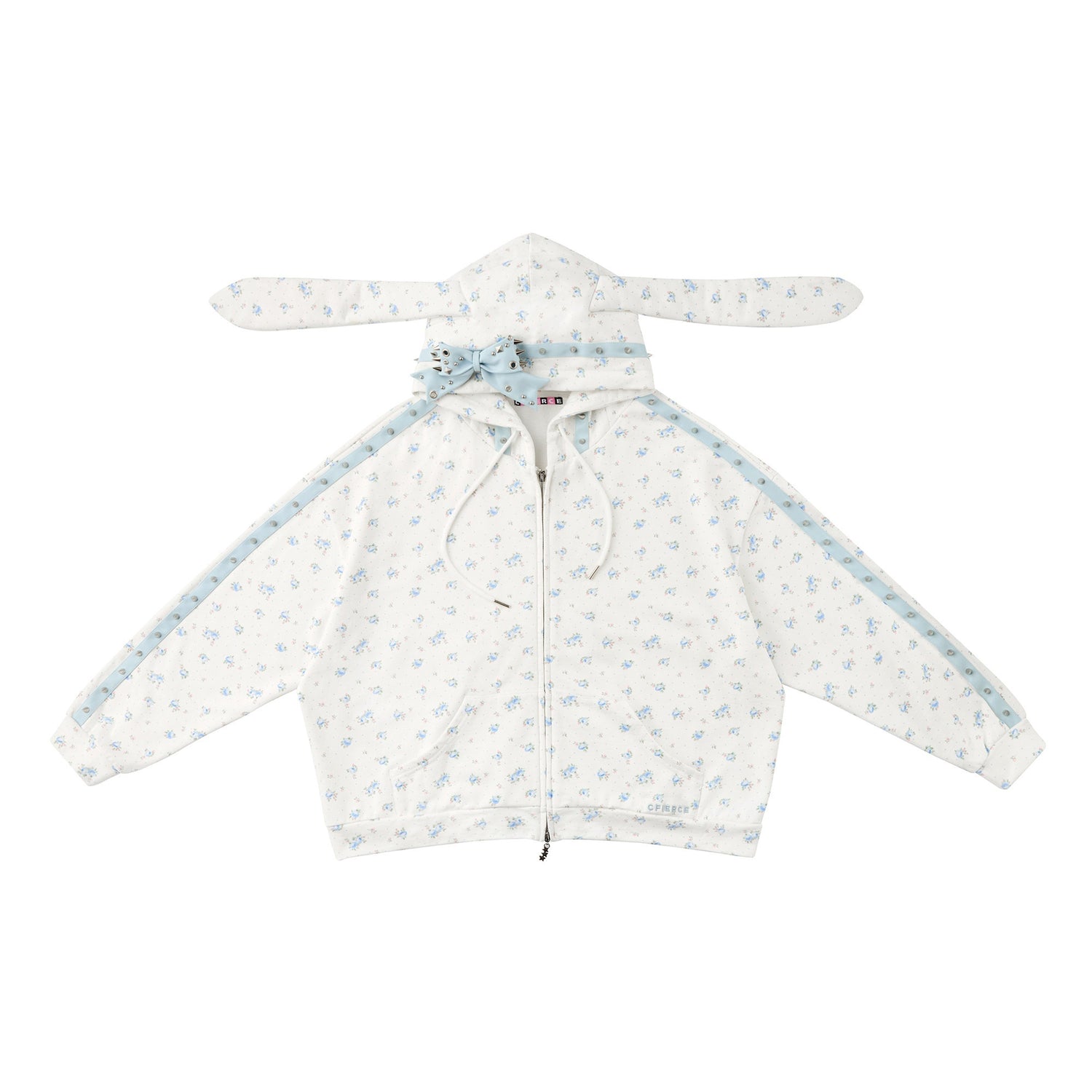 CFIERCE_Rose_Thorn_Floral_Rabbit_Ear_Oversized_Zip_Hooded_Women&