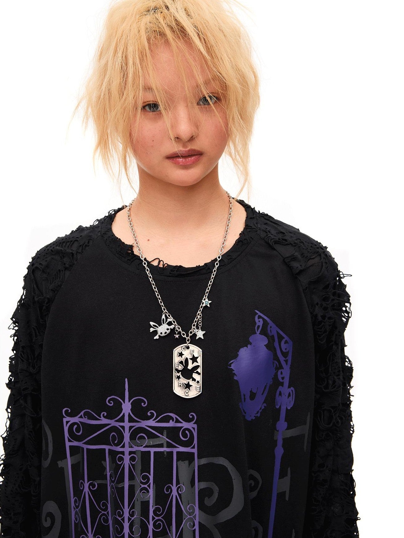 CFIERCE Silver Rabbit Skull Pentagram Detachable Pendant Women&