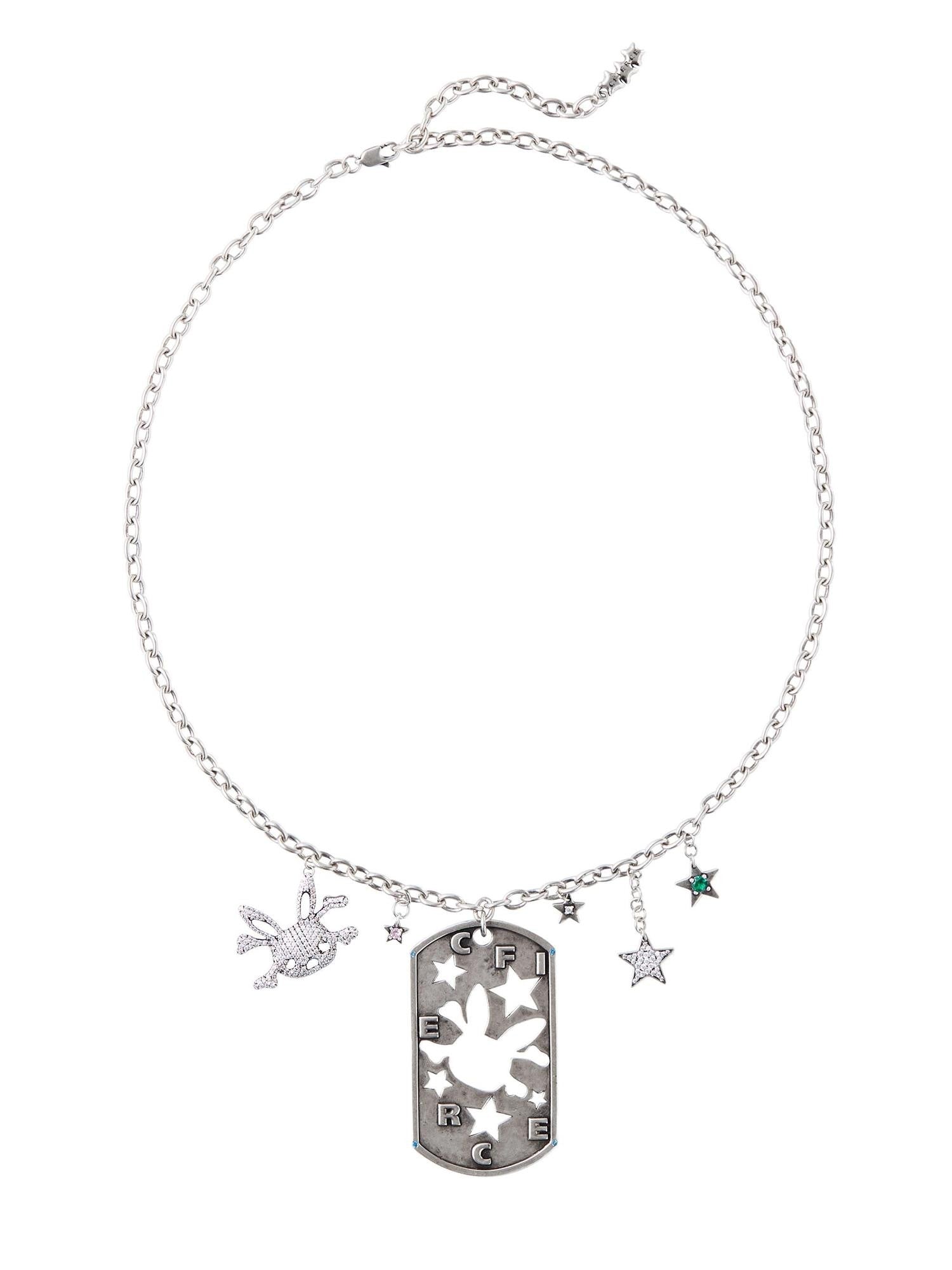 CFIERCE Silver Rabbit Skull Pentagram Detachable Pendant Women&