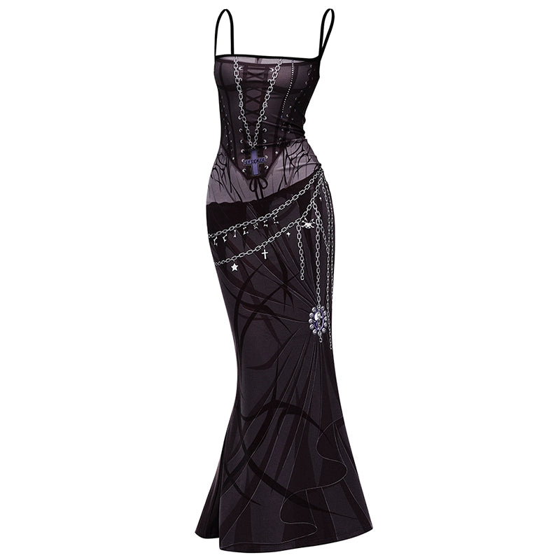 CFIERCE_Siren_Mermaid_Maxi_Dress_V_Neck_T_Shirt_Long_Sleeve_MISSTT