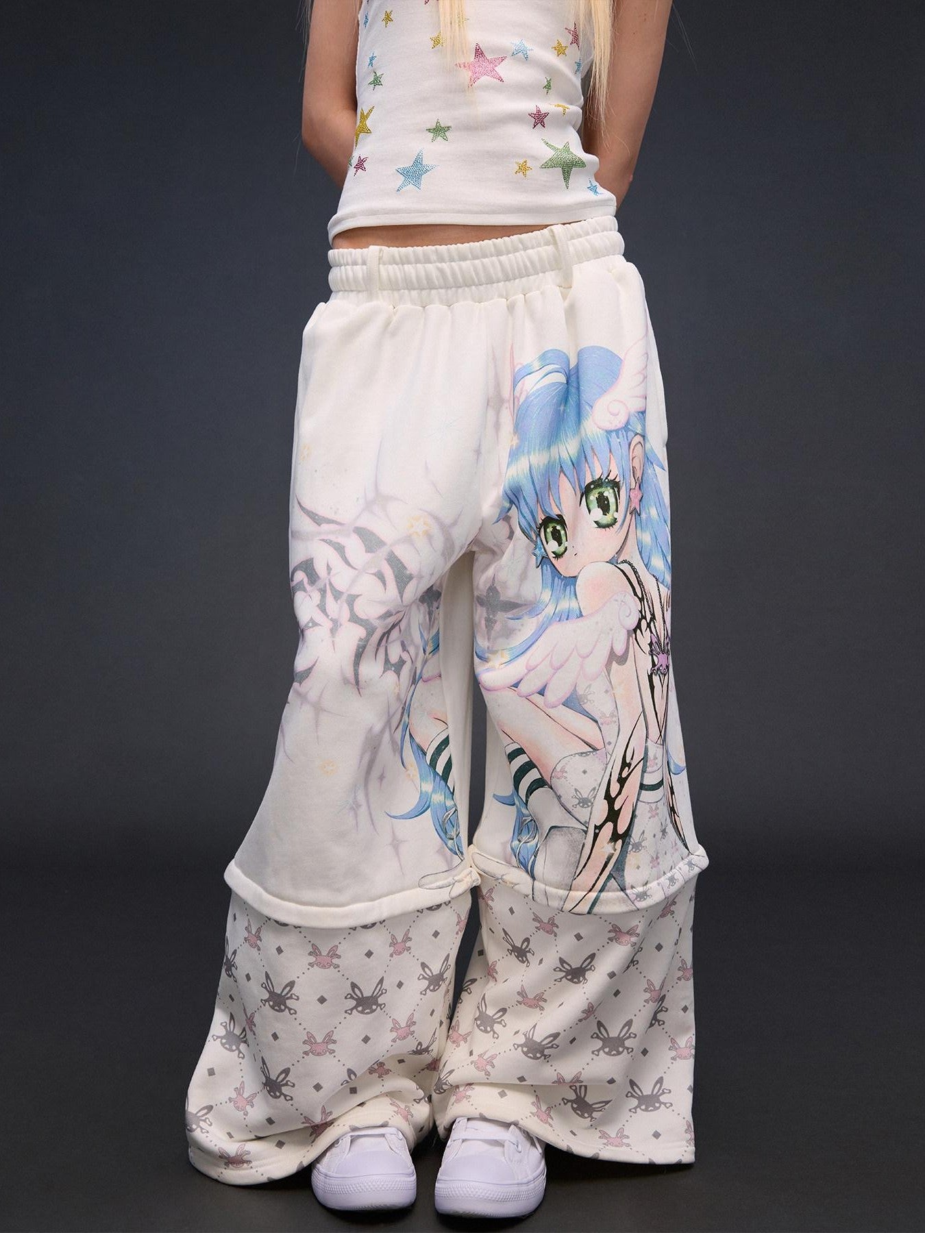 CFIERCE Six Wing Angel Detachable Print High Waist Wide Leg Women&