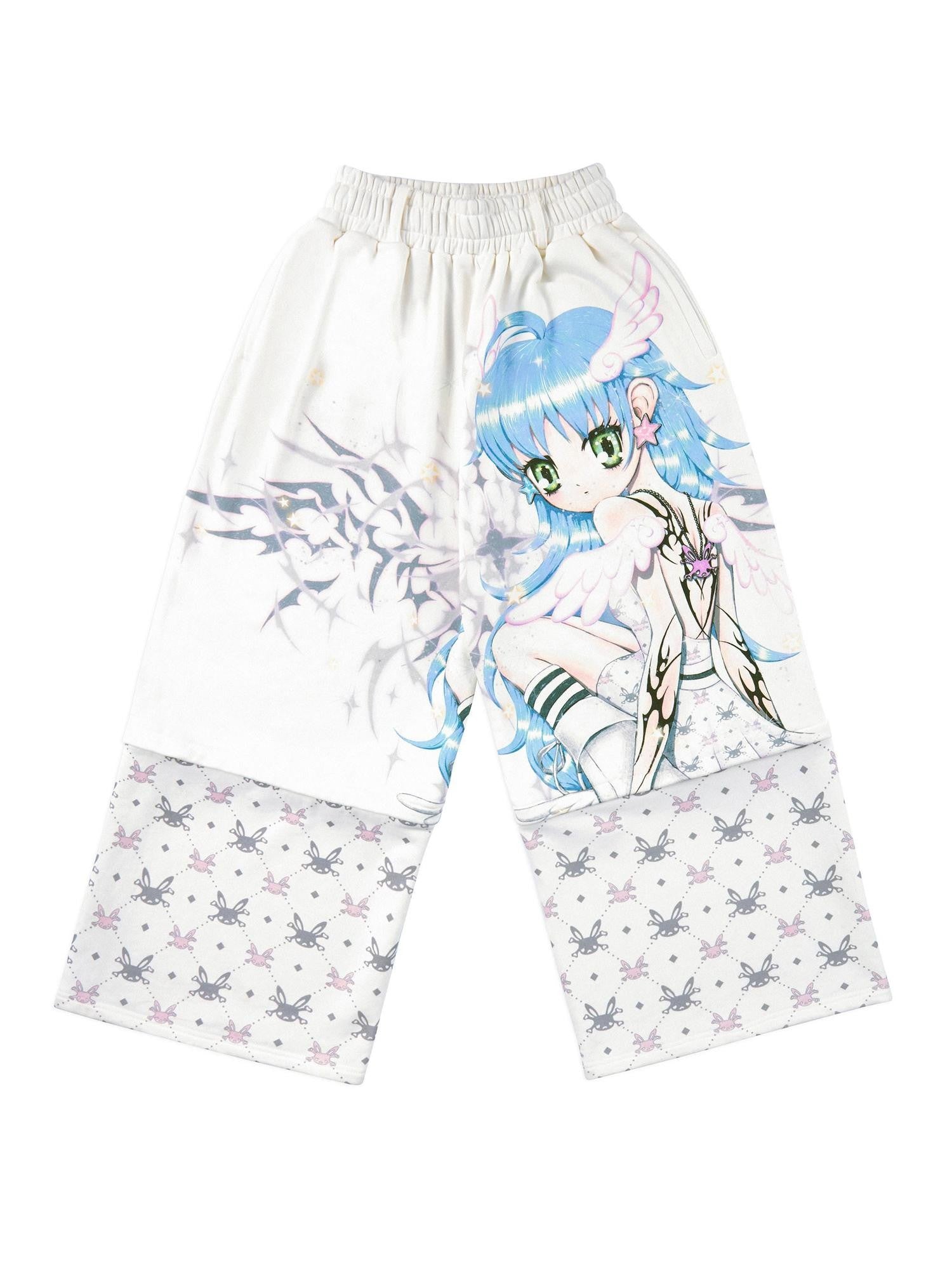 CFIERCE Six Wing Angel Detachable Print High Waist Wide Leg Women&