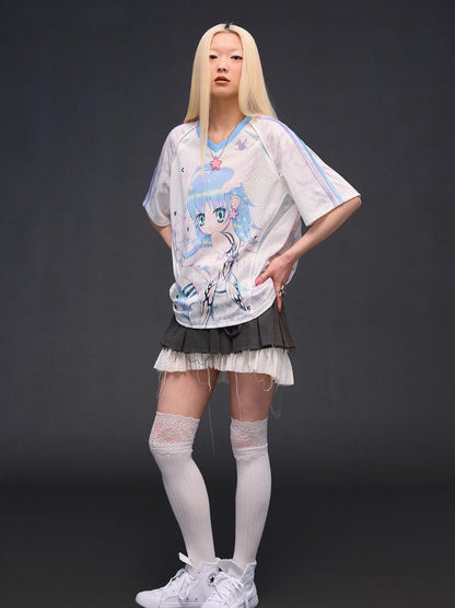 CFIERCE Six Wing Angel Girl Raglan V-neck Women&
