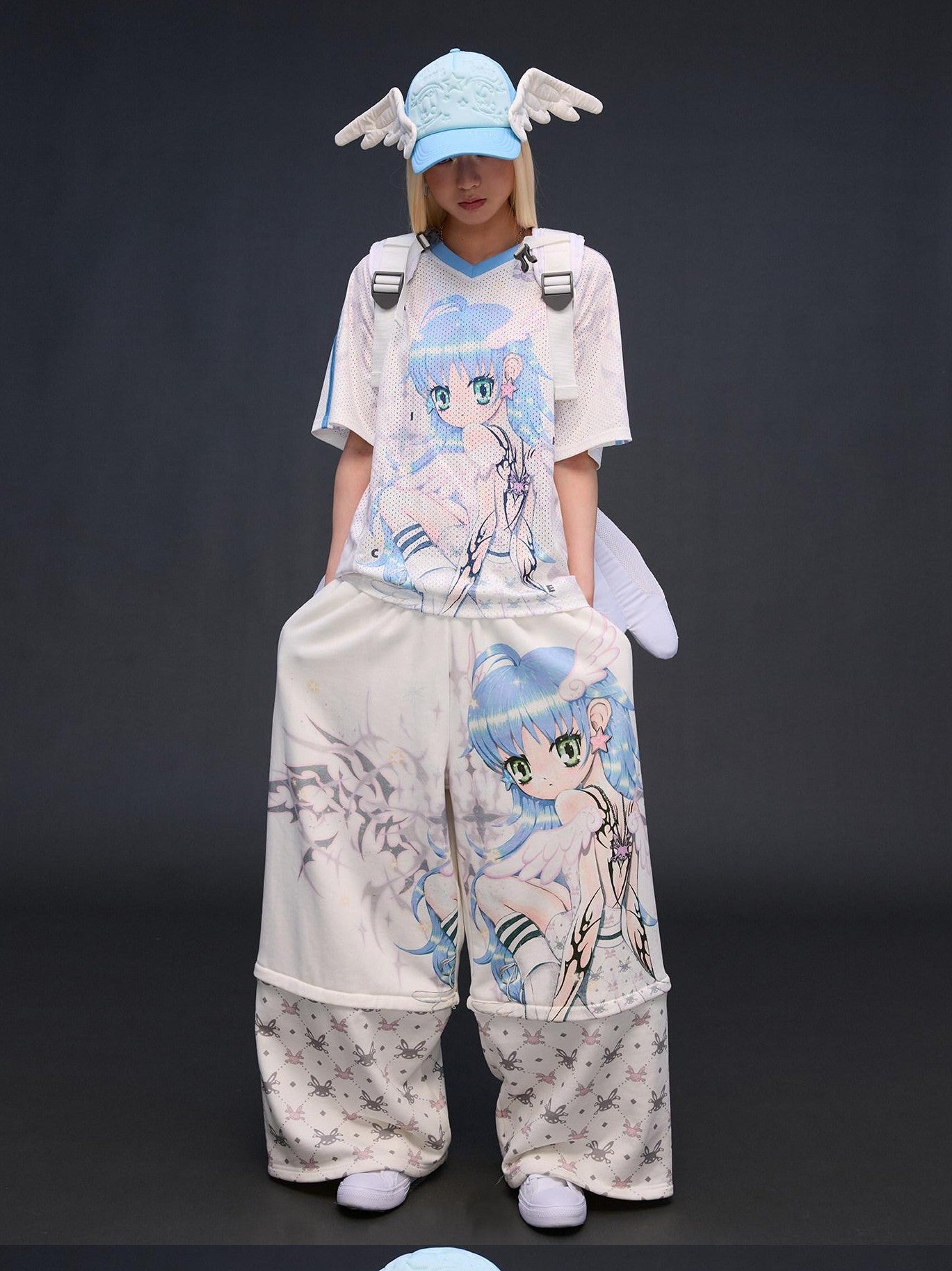 CFIERCE Six Wing Angel Girl Raglan V-neck Women&