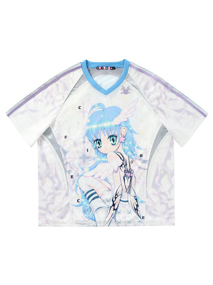 CFIERCE Six Wing Angel Girl Raglan V-neck Women&