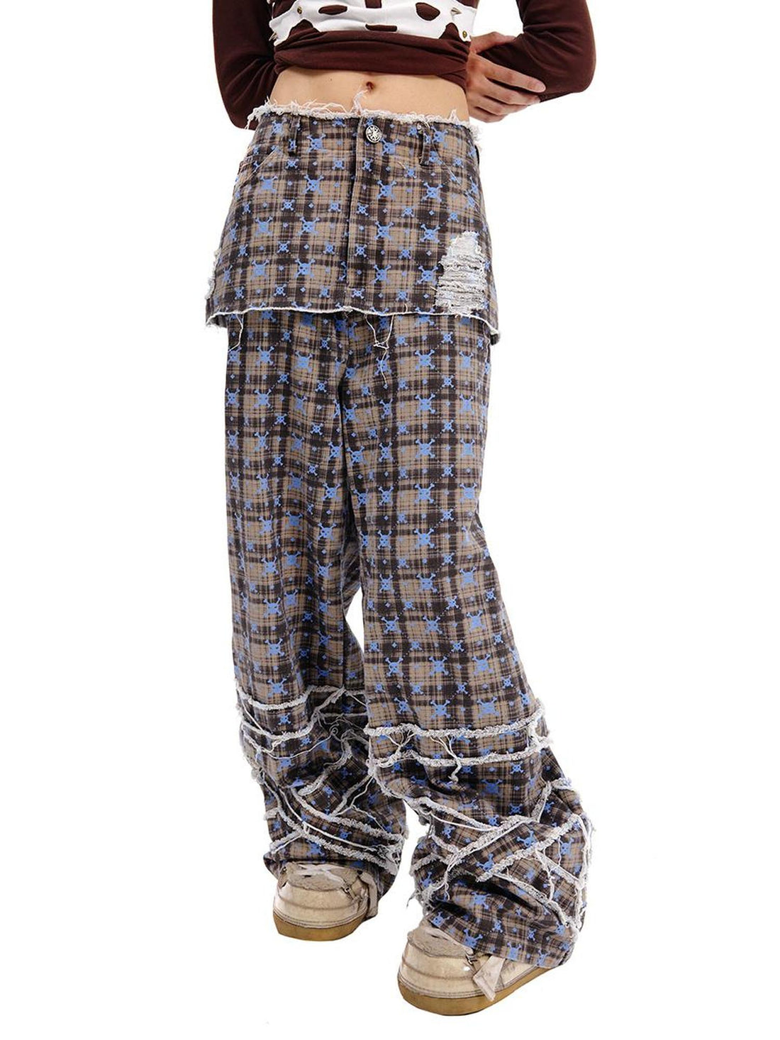 CFIERCE Skull Checkered Kilted Skirt