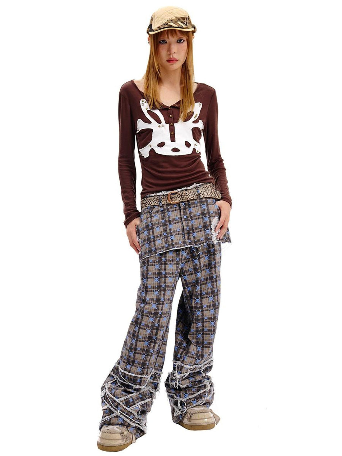 CFIERCE Skull Checkered Kilted Skirt