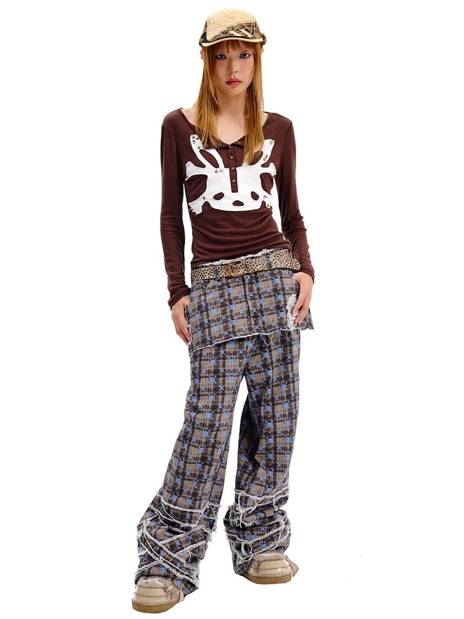 CFIERCE Skull Checkered Kilted Skirt