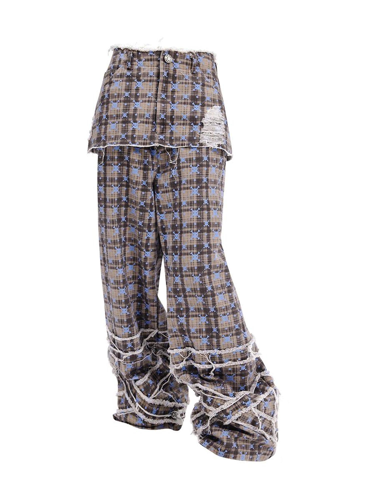 CFIERCE Skull Checkered Kilted Skirt