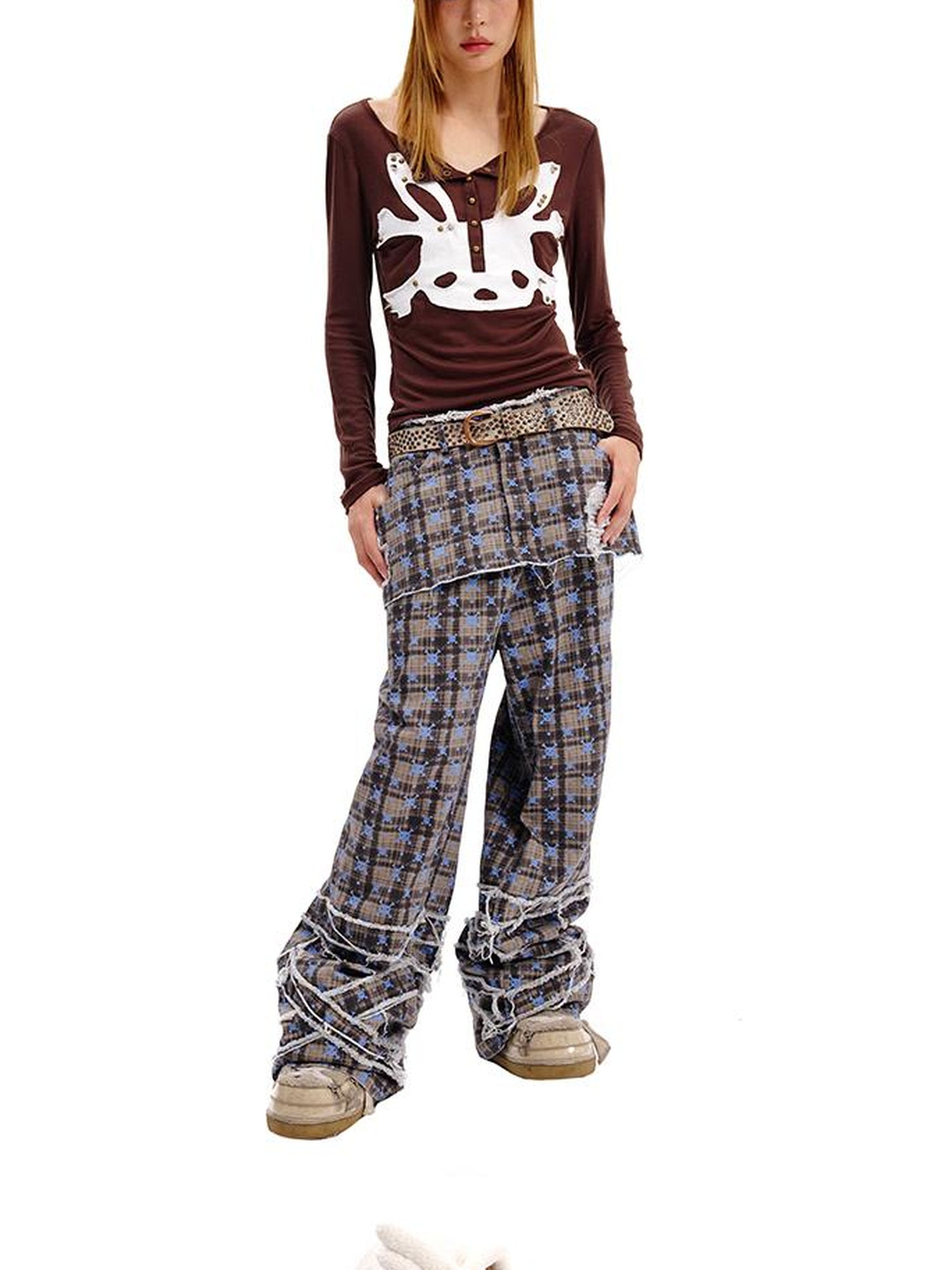 CFIERCE Skull Checkered Kilted Skirt