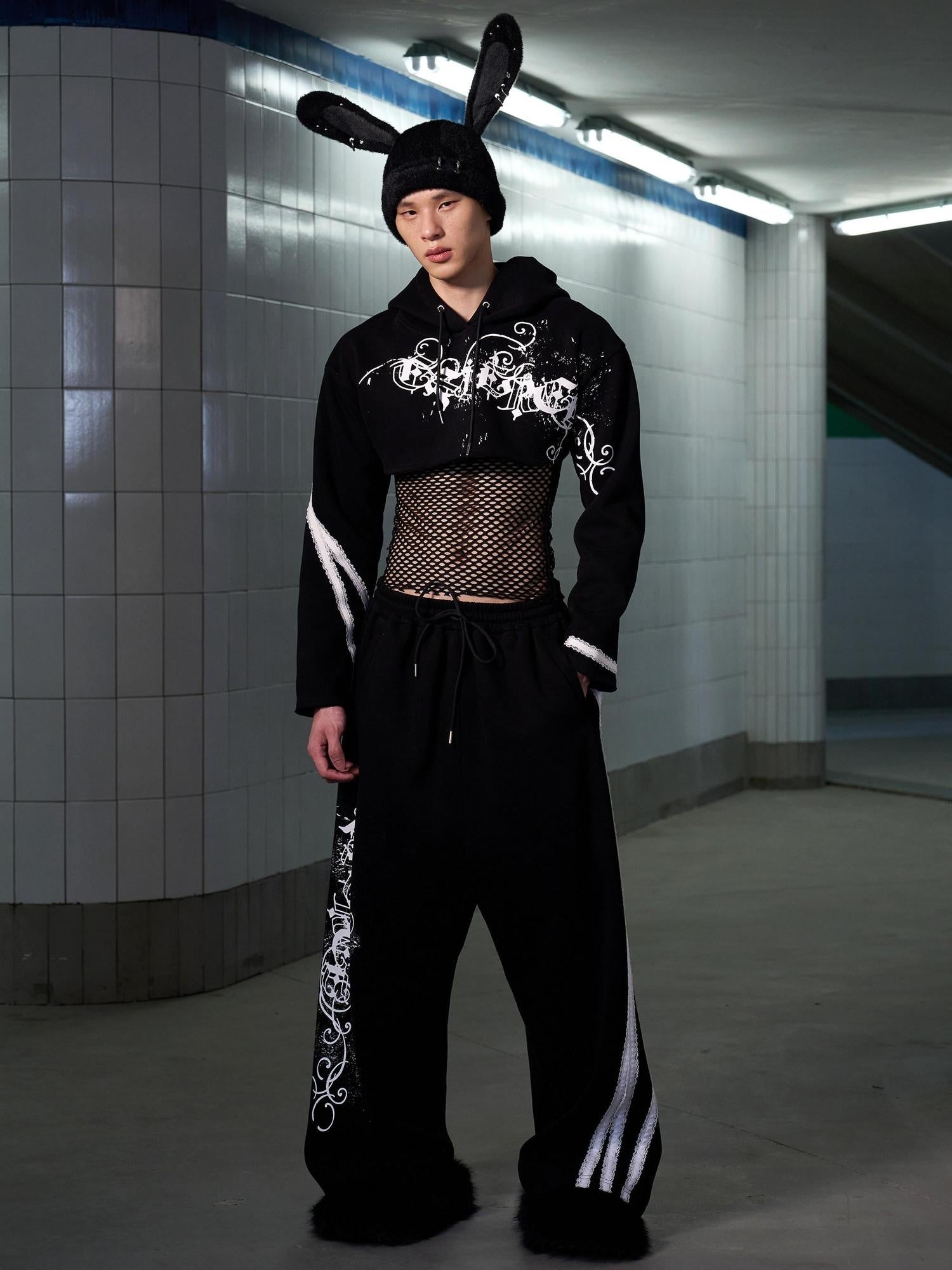 CFIERCE Slim Fit Cropped Streetwear Hooded Pullover Unisex Cotton Blend Black Hoodies