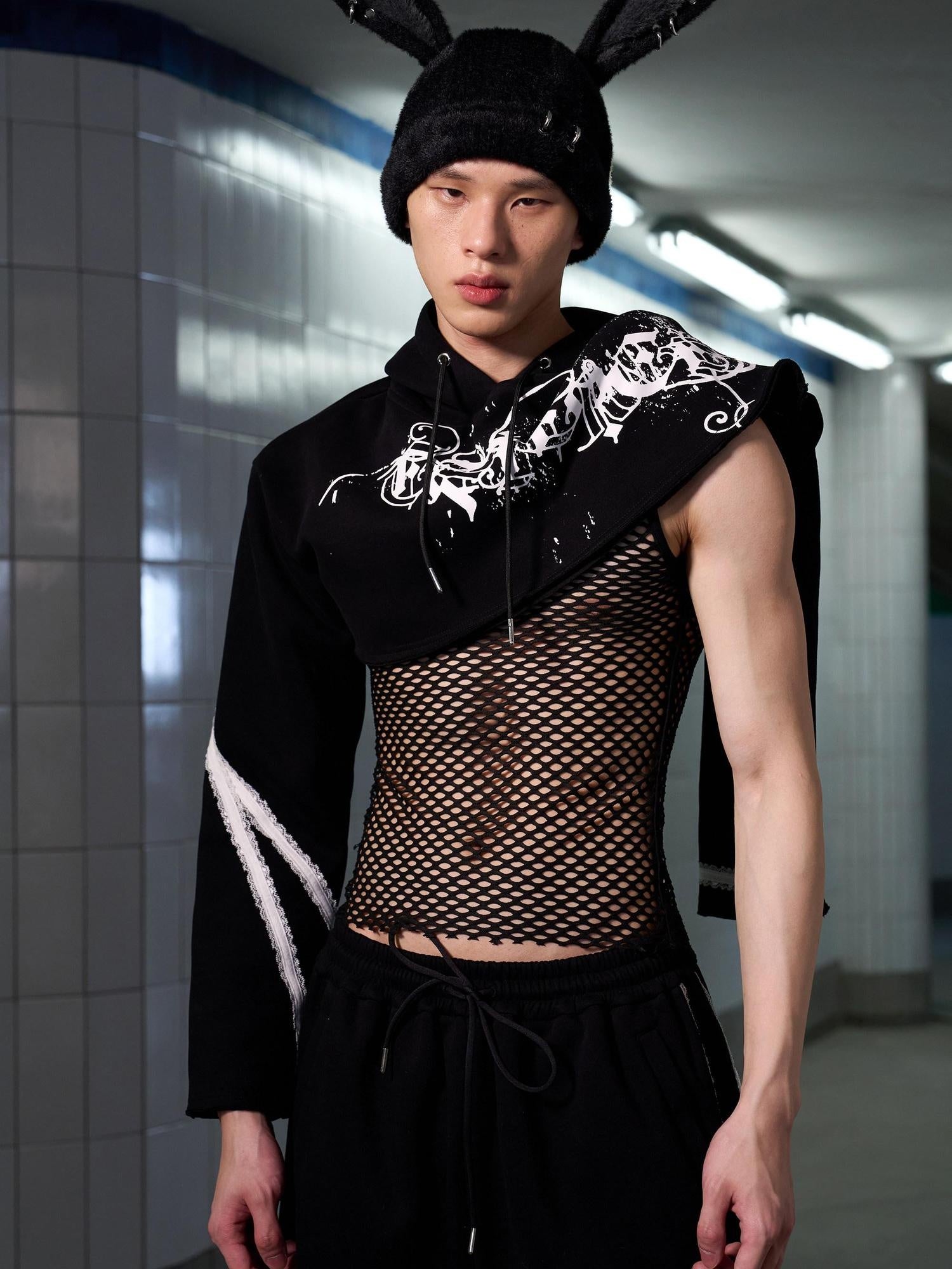 CFIERCE Slim Fit Cropped Streetwear Hooded Pullover Unisex Cotton Blend Black Hoodies