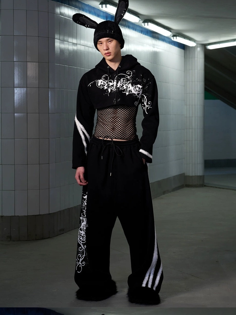 CFIERCE Slim Fit Cropped Streetwear Hooded Pullover Unisex Cotton Blend Black Hoodies