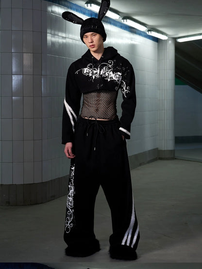 CFIERCE Slim Fit Cropped Streetwear Hooded Pullover Unisex Cotton Blend Black Hoodies